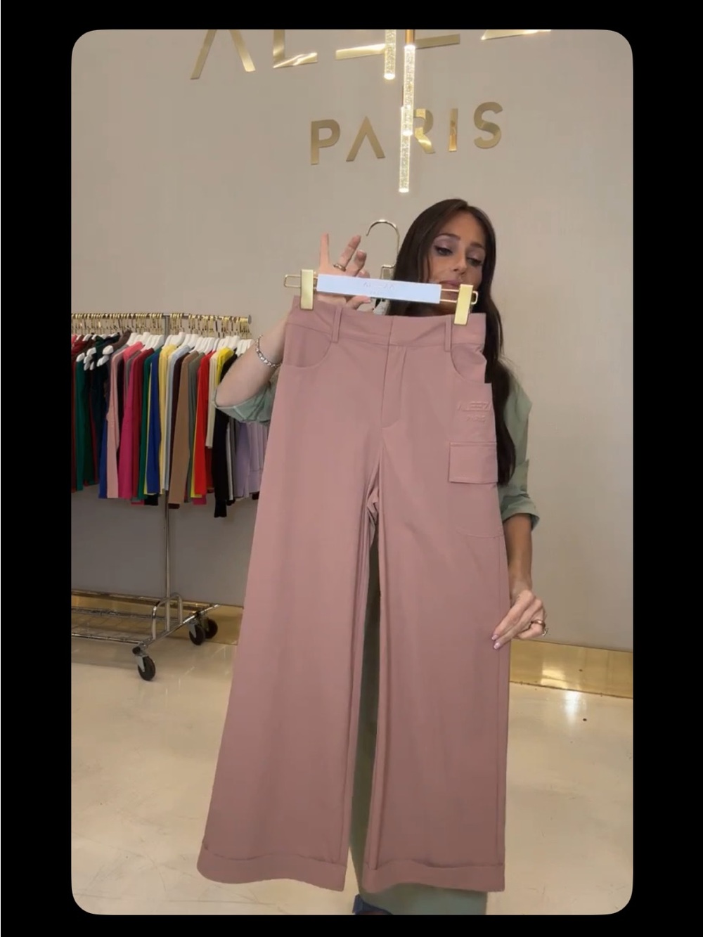 Aleeza Paris - Wide-Leg Utility Pants in Dusty Rose 28” length